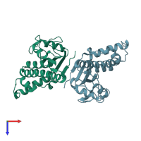 PDB entry 1j6r coloured by chain, top view.