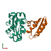 PDB entry 1j6t coloured by chain, ensemble of 3 models, front view.