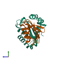 PDB entry 1j6t coloured by chain, ensemble of 3 models, side view.