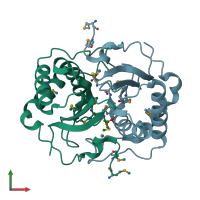 PDB entry 1j6x coloured by chain, front view.