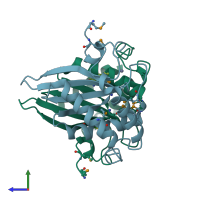 PDB entry 1j6x coloured by chain, side view.