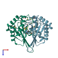 PDB entry 1j6x coloured by chain, top view.