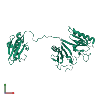 PDB entry 1j72 coloured by chain, front view.