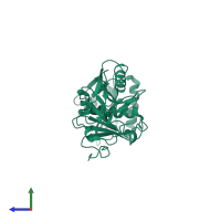 PDB entry 1j72 coloured by chain, side view.