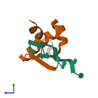 PDB entry 1j75 coloured by chain, side view.