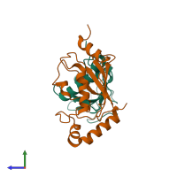 PDB entry 1j7d coloured by chain, side view.