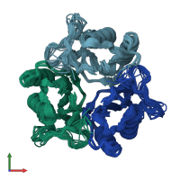 PDB entry 1j7h coloured by chain, ensemble of 20 models, front view.