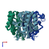 PDB entry 1j7h coloured by chain, ensemble of 20 models, top view.