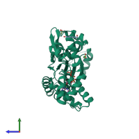 PDB entry 1j7k coloured by chain, side view.