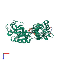 PDB entry 1j7k coloured by chain, top view.