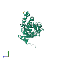 PDB entry 1j7x coloured by chain, side view.