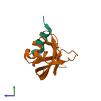 PDB entry 1j80 coloured by chain, side view.