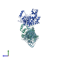 PDB entry 1j8f coloured by chain, side view.