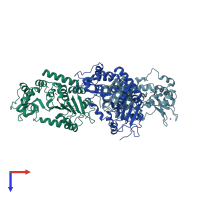 PDB entry 1j8f coloured by chain, top view.