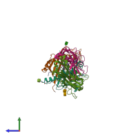 PDB entry 1j8h coloured by chain, side view.