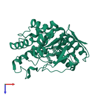 PDB entry 1j8t coloured by chain, top view.