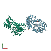 PDB entry 1j97 coloured by chain, front view.