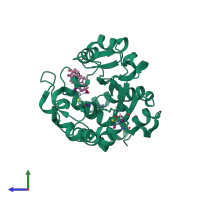 PDB entry 1j99 coloured by chain, side view.