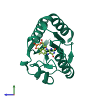 PDB entry 1j9e coloured by chain, side view.