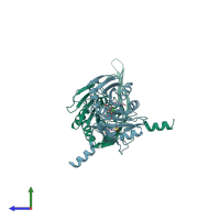 PDB entry 1j9k coloured by chain, side view.