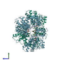 PDB entry 1j9z coloured by chain, side view.