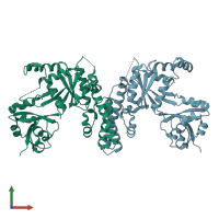 PDB entry 1jal coloured by chain, front view.