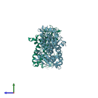 PDB entry 1jal coloured by chain, side view.