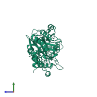 PDB entry 1jaw coloured by chain, side view.