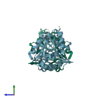 PDB entry 1jax coloured by chain, side view.