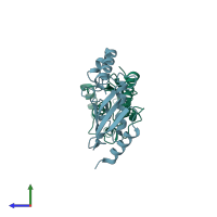 PDB entry 1jbb coloured by chain, side view.