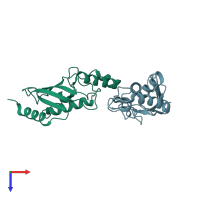 PDB entry 1jbb coloured by chain, top view.