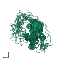 PDB entry 1jbj coloured by chain, ensemble of 18 models, side view.