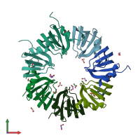 PDB entry 1jbm coloured by chain, front view.