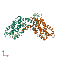 PDB entry 1jbo coloured by chain, front view.
