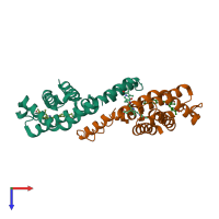 PDB entry 1jbo coloured by chain, top view.