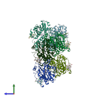 PDB entry 1jbq coloured by chain, side view.