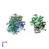 PDB entry 1jbq coloured by chain, top view.