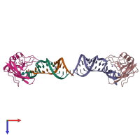 PDB entry 1jbr coloured by chain, top view.