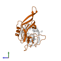 Ribonuclease mitogillin in PDB entry 1jbs, assembly 1, side view.