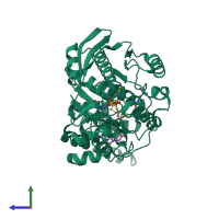 PDB entry 1jbw coloured by chain, side view.