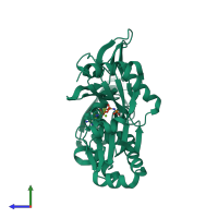 PDB entry 1jcg coloured by chain, side view.