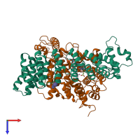 PDB entry 1jcq coloured by chain, top view.