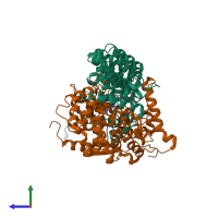 PDB entry 1jcr coloured by chain, side view.