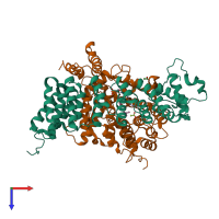 PDB entry 1jcr coloured by chain, top view.