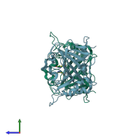 PDB entry 1jd0 coloured by chain, side view.