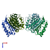 PDB entry 1jd1 coloured by chain, top view.