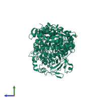 PDB entry 1jde coloured by chain, side view.