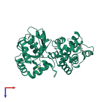 PDB entry 1jdj coloured by chain, top view.