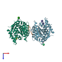 PDB entry 1jdp coloured by chain, top view.