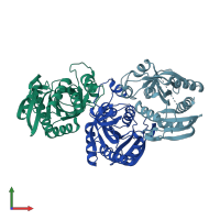 PDB entry 1jdu coloured by chain, front view.